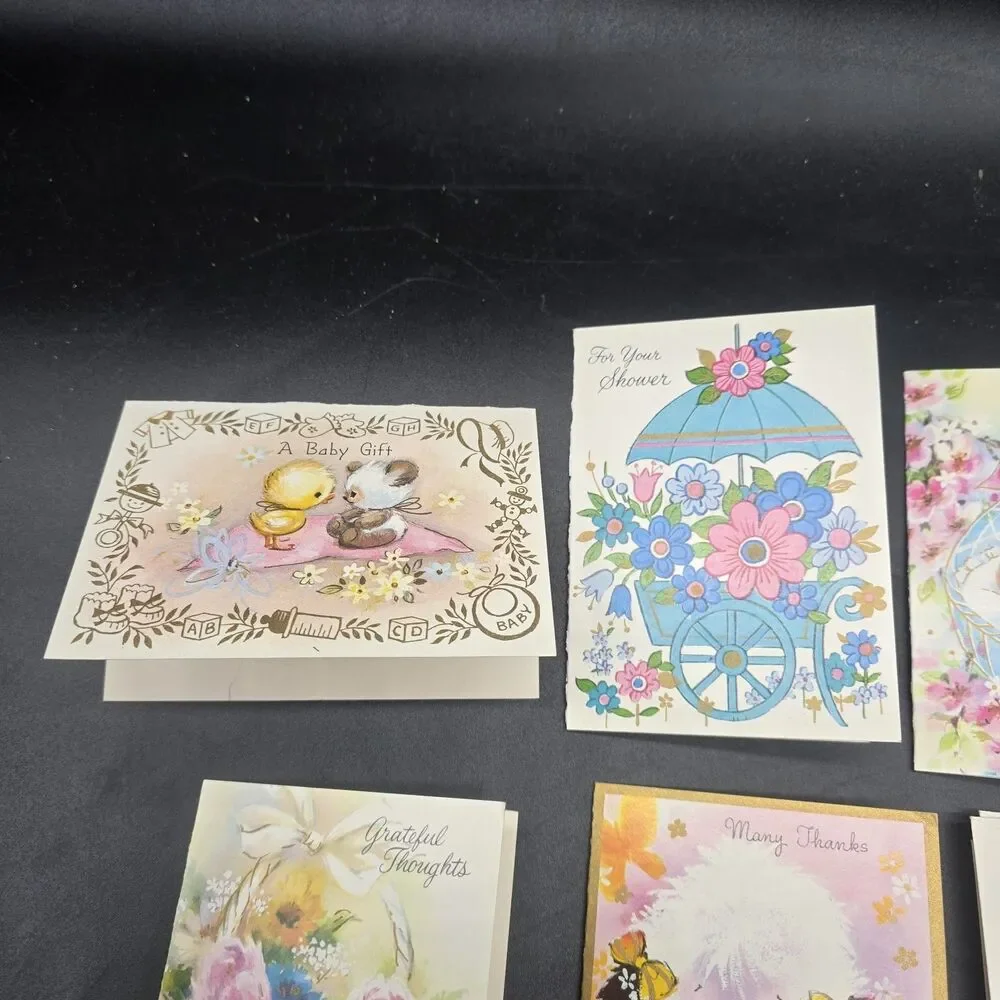 Lot Of 5 Vintage Small Greeting Cards Baby Shower Thank You